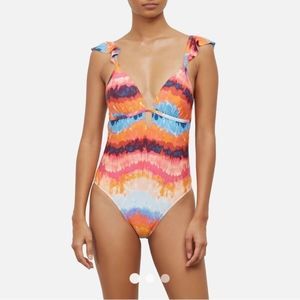 NWT Kenneth Cole Tye Dye Push Up Ruffle One Piece